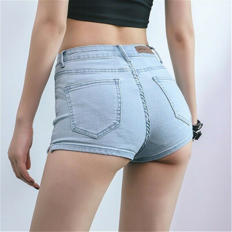 Damen Sexy Denim Shorts Stretch Mini Mikro Kurze Jeans Hotpants Hohe Taille