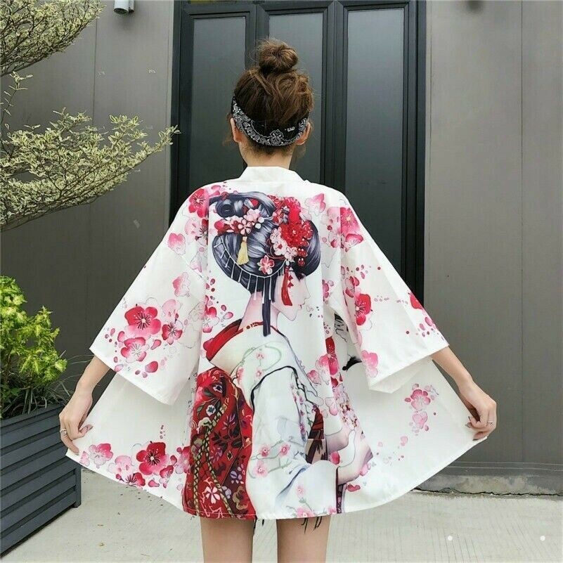 Lady Kimono Coat Japanese Jacket Cardigans Printed Outwear Retro Harajuku Tops