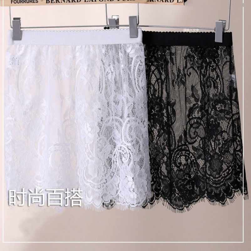 Femmes Dentelle Pur Glissant Maille Jupe Floral Jupon Creusé Court