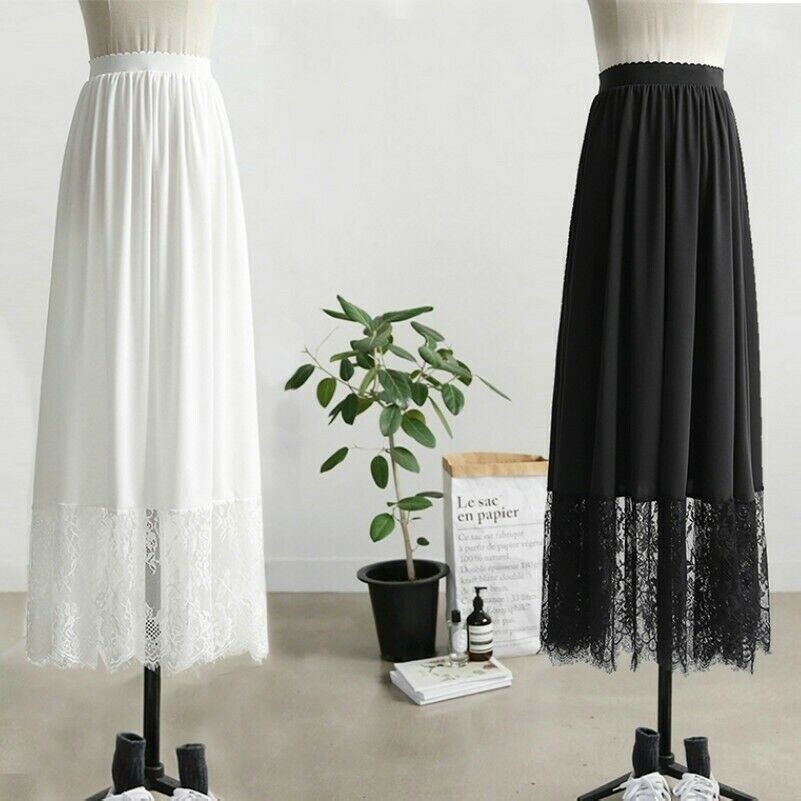 Pizzo Gonna Lunga Sottoveste Slip Abito Fodera Rete Floreale Bianco