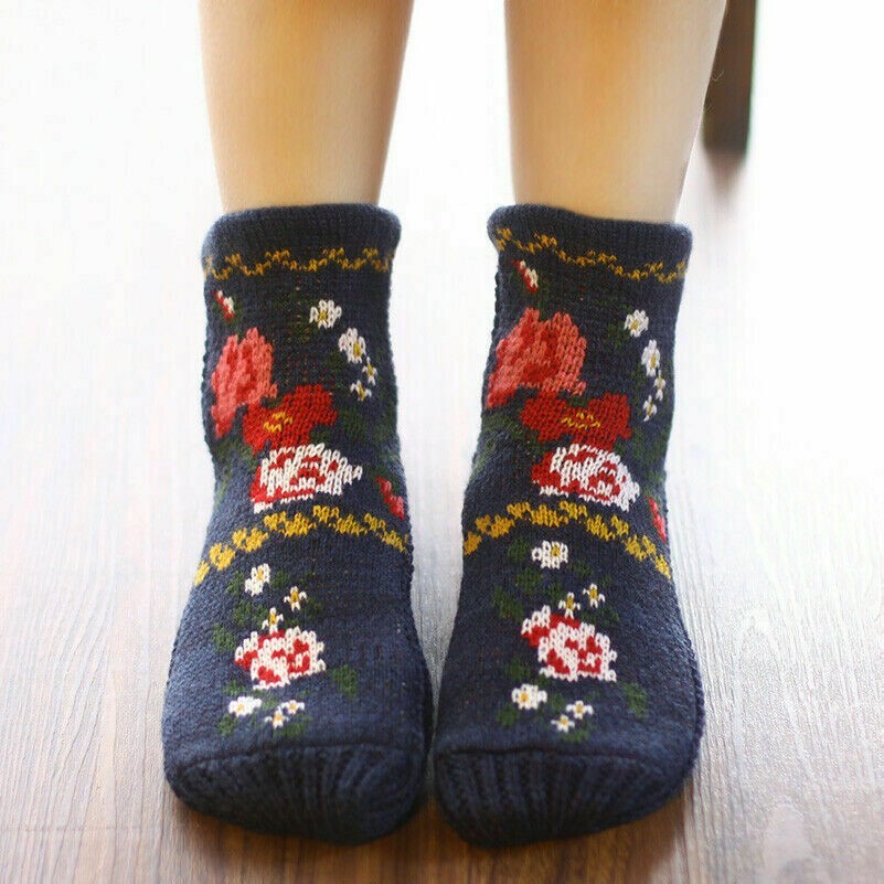 2 Paar Damen Gestrickt Blumenmuster Slipper Socken Innen Bett Random Farbe Ethno