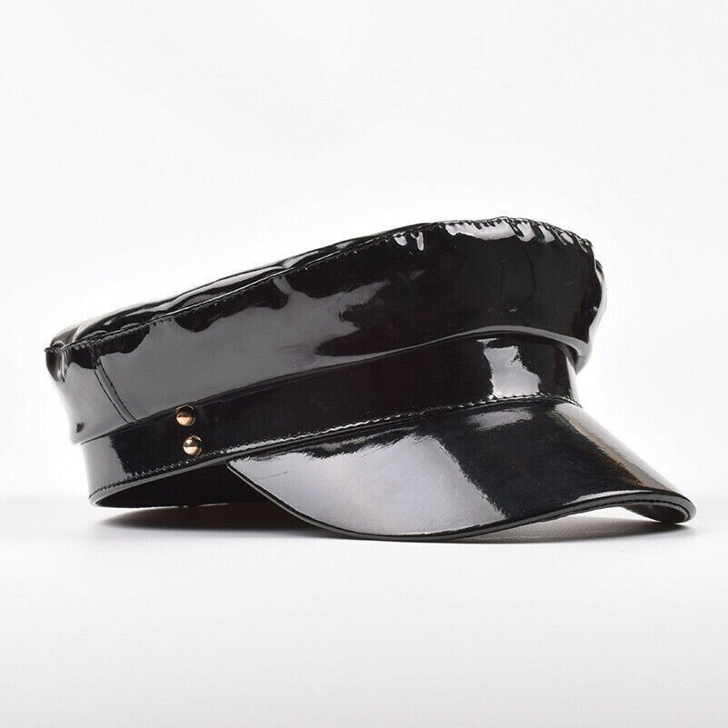 lady-pu-leather-military-hat-newsboy-cap-shiny-mariner-breton-fiddler-sailor