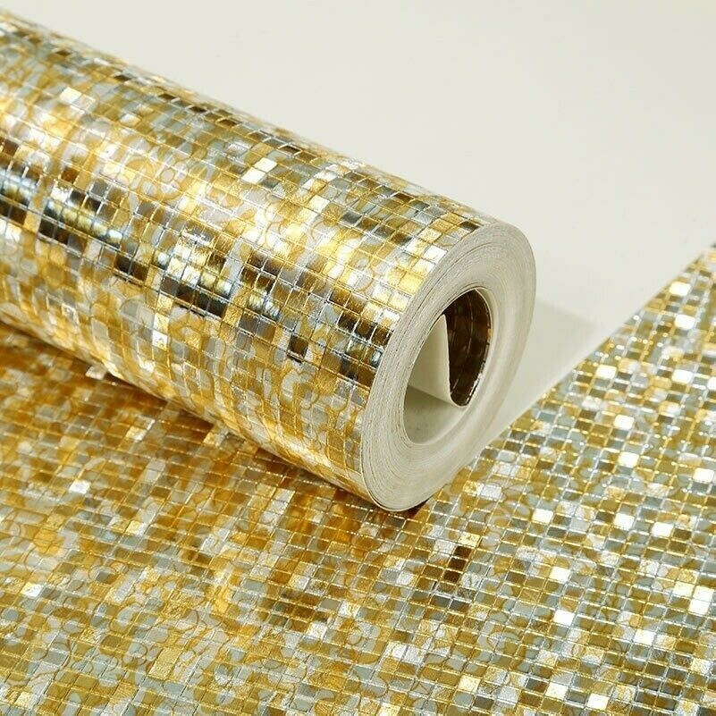 10M Mosaico Parati Rotoli Goffrato Floccato Adesivi PVC Impermeabile Lucido Arte