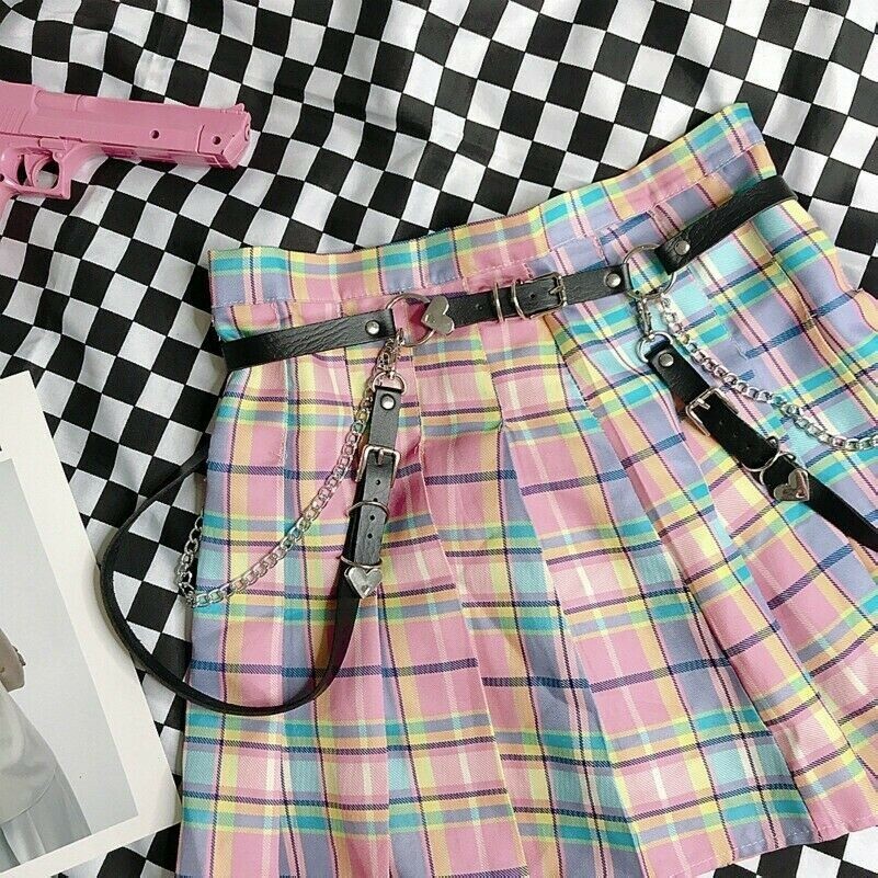Lady Metal Chain Belt PU Faux Leather Punk Gothic Rock Heart Waistband Strap New