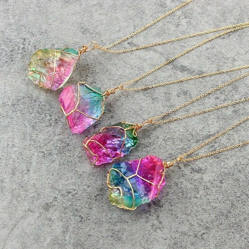 Chakra Quarz Irregular Regenbogen Stein Schmuck Anhänger Kristall Halskette