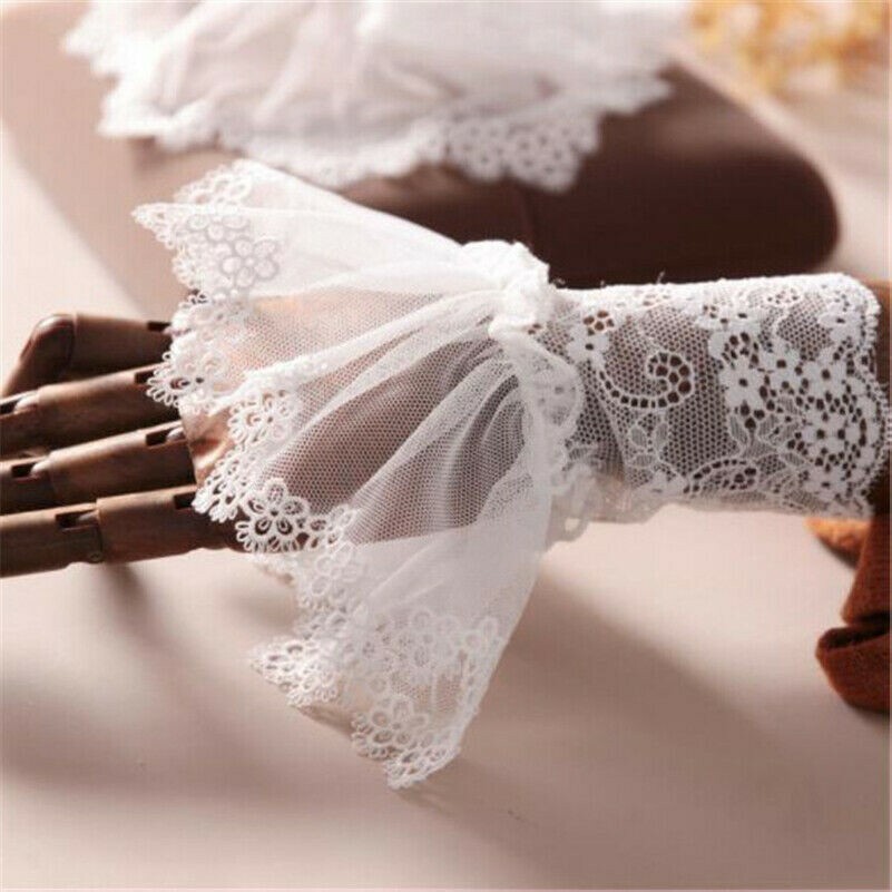 Women Lace False Cuffs Fake Flare Sleeve Ruched Shirt Sweater Overcoat Decor
