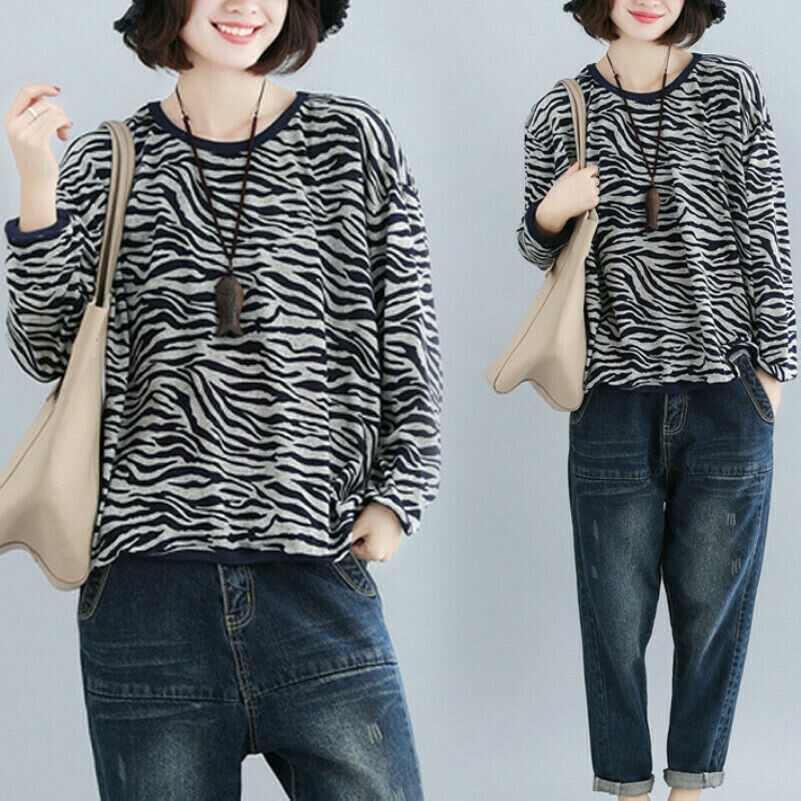 Maglione Sottile A Righe Zebra Per Donna Largo Casual A Maniche Lunghe