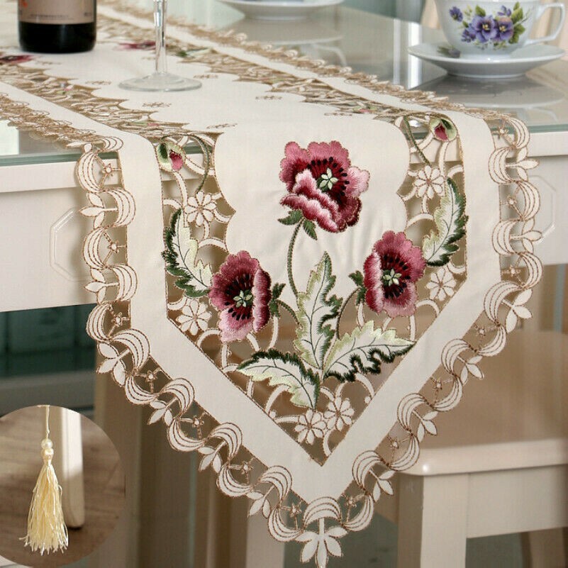 Stickerei Blumenmuster Tischläufer Tischdecke Möbel Abdeckung Barock Heim Dekor