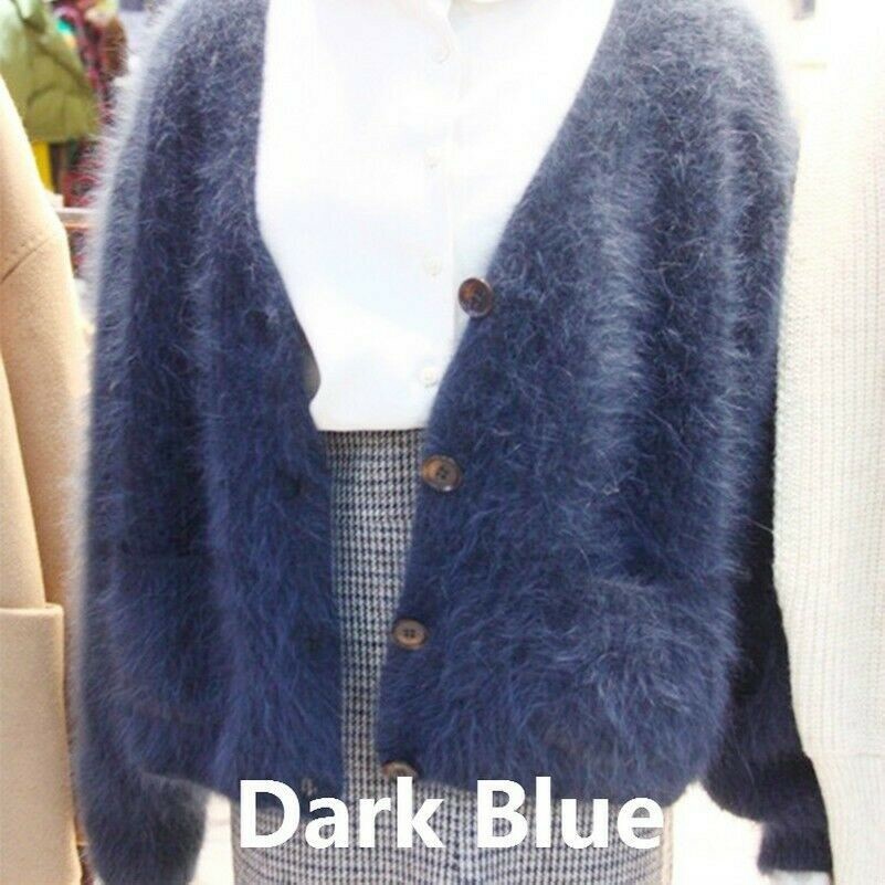 Donna Maglia Maglione Cardigan Simil Visone Pelo Soffice Lungo Bottoni Casual Da