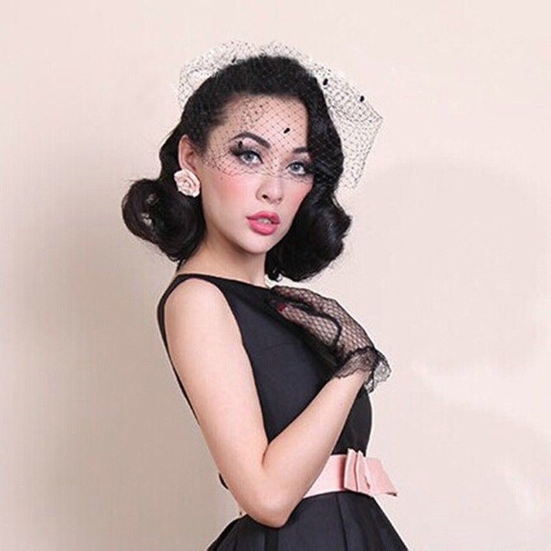 Noir Chenille Pois Cage D'Oiseau Voile Mariage Noces Coiffe Maille Fascinateur