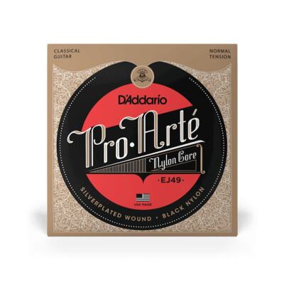 D'Addario EJ49 Pro-Arte Silverplated Wound Black Nylon Classical Guitar Strings 