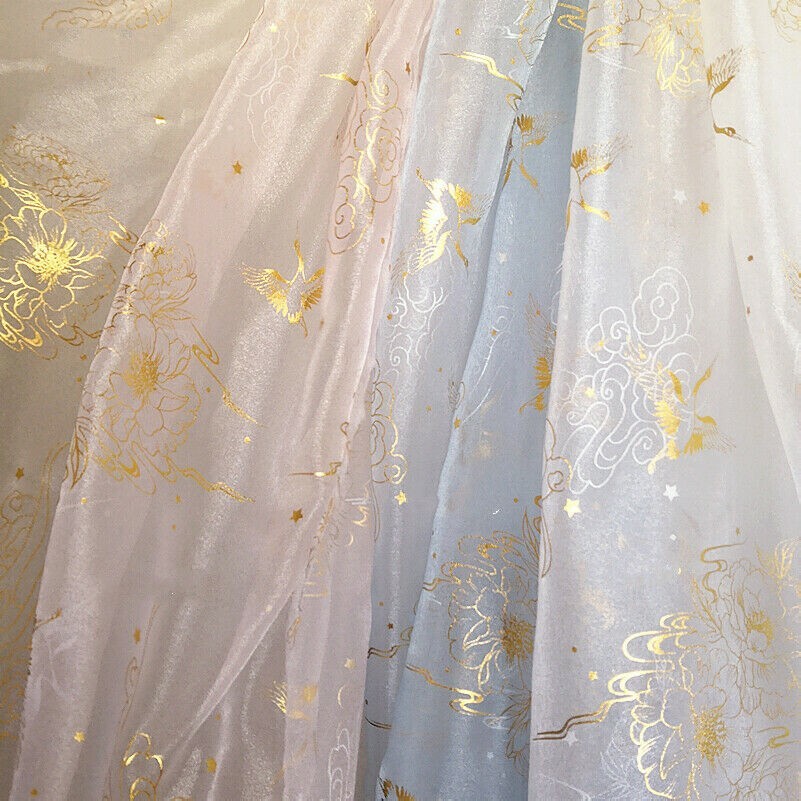 Tüll Durchsichtig Stoff Netz Japanisch Blumenmuster Crane Glänzend Retro DIY Für