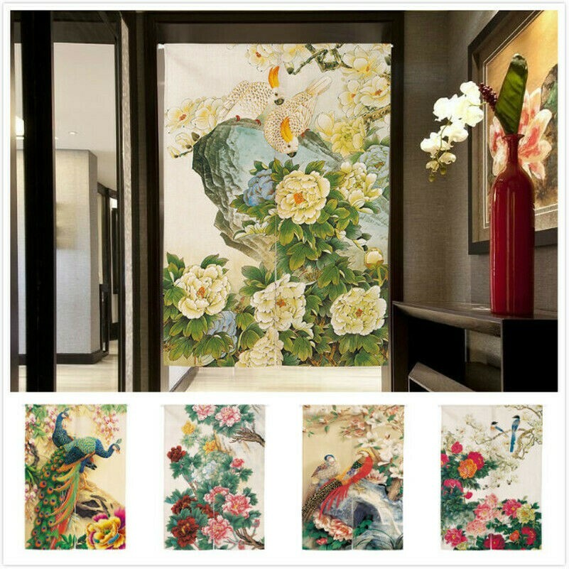 Chinese Noren Doorway Curtain Linen Cotton Tapestry Room Divider Feng Shui