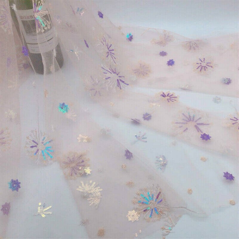 Floral Lace Fabric Sequin Mesh Sheer Embroidered Retro for Dress Home Decor