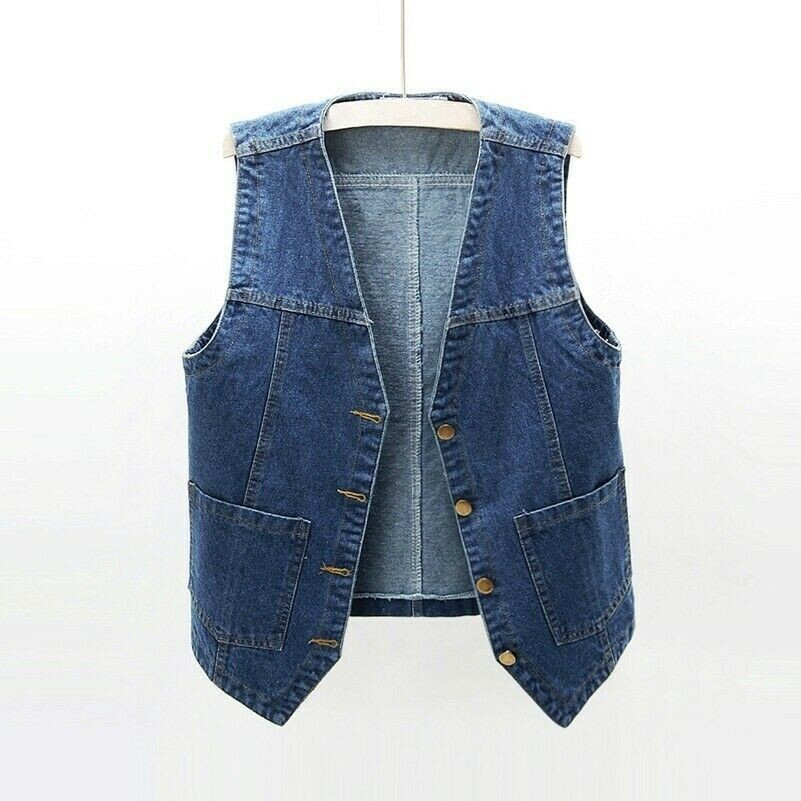 Classique Jean Femmes Gilet Gilet Gilet Jean Veste sans Manche Haut Décontracté