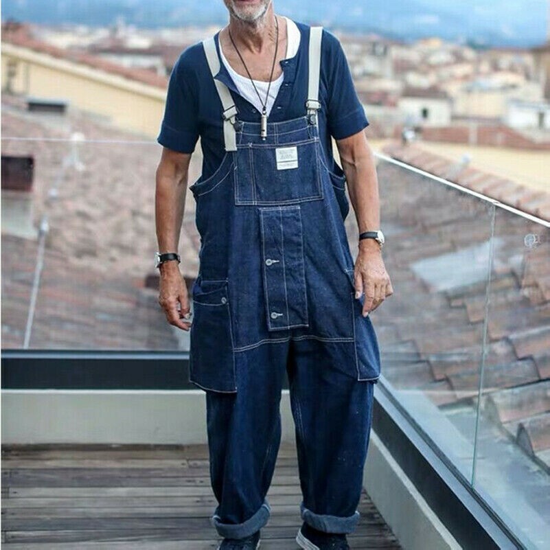 Men Cargo Jumpsuits Pants Overalls Trousers Playsuits Straight Loose Casual