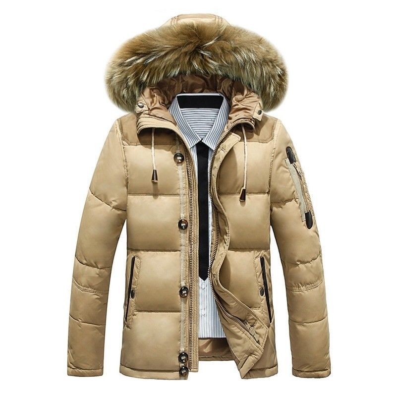 Hommes Canard Veste Doudoune Capuche Fourrure Vêtement D'Extérieur Manteau