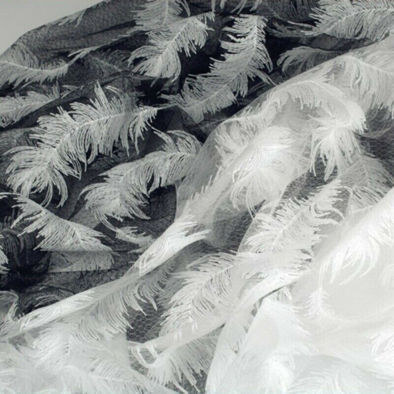 Feather Embroidery Mesh Fabric Lace Tulle Net Tutu Skirt Dress Cloth Curtain DIY
