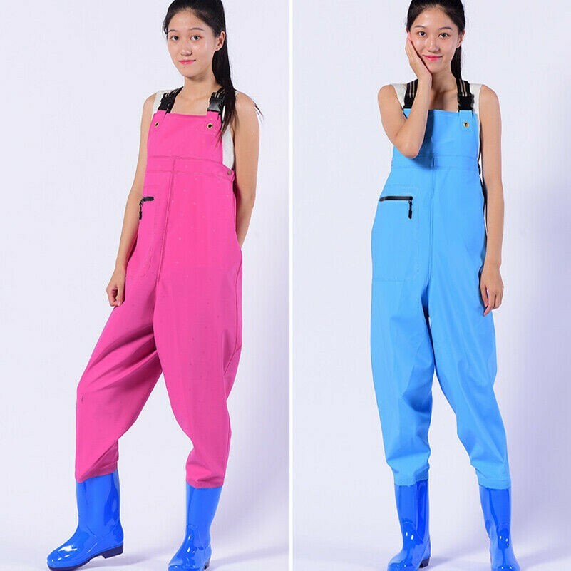 Damen Mädchen Brust Wathose Mit Stiefel Tasche PVC Außen Hose Fischen Wasserfest