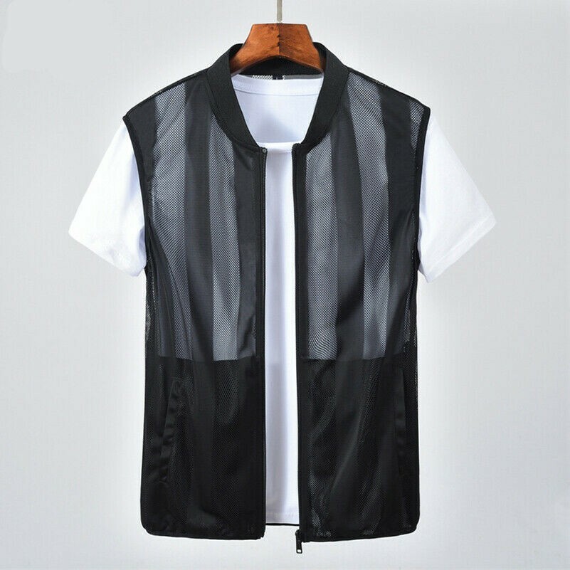 Hommes Bande Maille Gilet Transparent Veste sans Manche Gilet Débardeur Haut