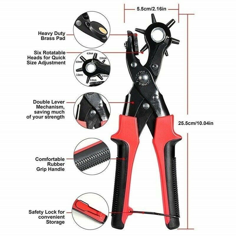 Revolving Leather Hole Punch Plier 6 Sizes Perforator Tool for Belt Paper SHP