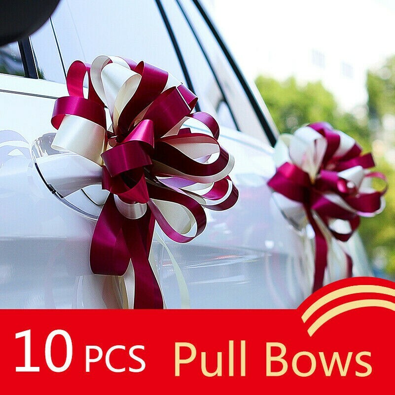 10 PCS Wedding Car Gift Wrap Pull Bows Two Tone Ribbon Wing Mirror Decor Large