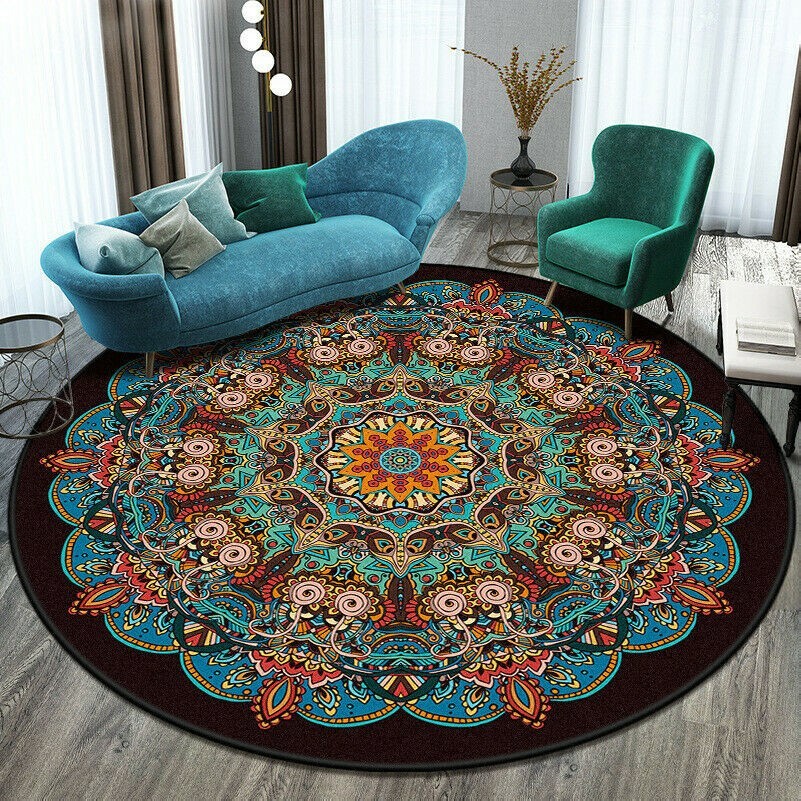 12 Farbe Rund Teppich Bohème Rutschfest Boden Matte Mandala Weich Heim Dekor