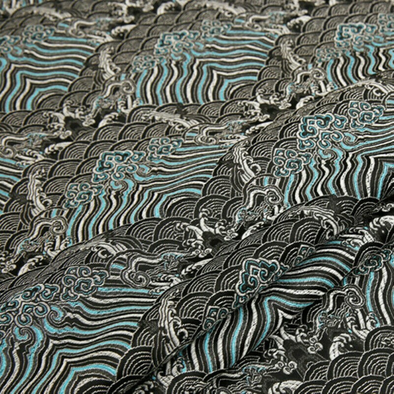 Chinese Damask Brocade Fabric Satin Faux Silk Wave for Hanfu Kimono DIY New