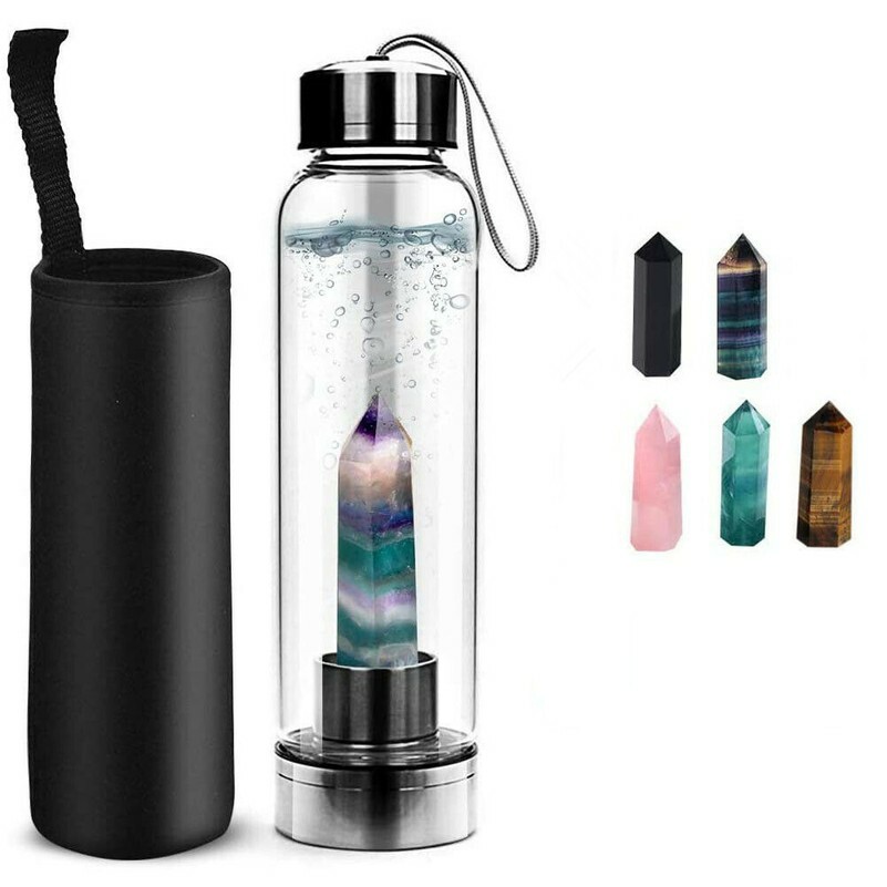 Kristall Säule Wasser Flasche Natürlich Heilung 550ml Elixir Quarz Glas Tasse
