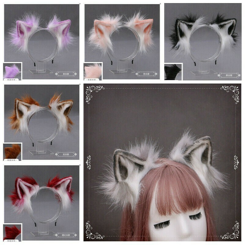 Girls Sweet Faux Fur Lolita Headbands Furry Animal Ear Cosplay Headdress Sweet