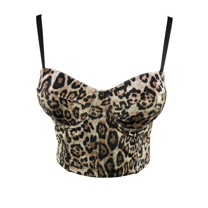 Damen Tank Bustier Bh Bralet Korsett Gekürzt Top Leopard Spaghettiträger Club