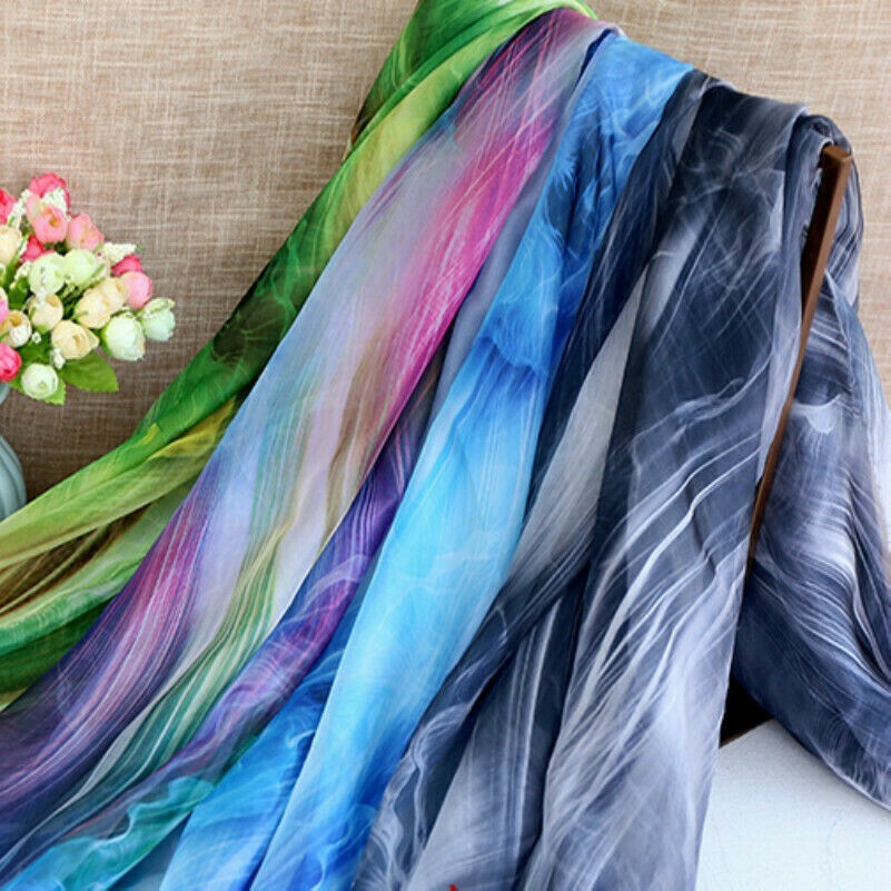 Chiffon Voile Tulle Fabric Printed Chinese Silky Scarf Dress Material By Meter