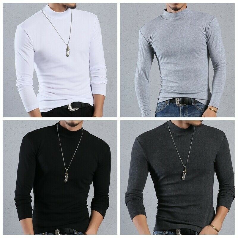 Hommes Thermique Intérieur Haut Coton T-Shirts Col Montant Extensible Sous-Pull
