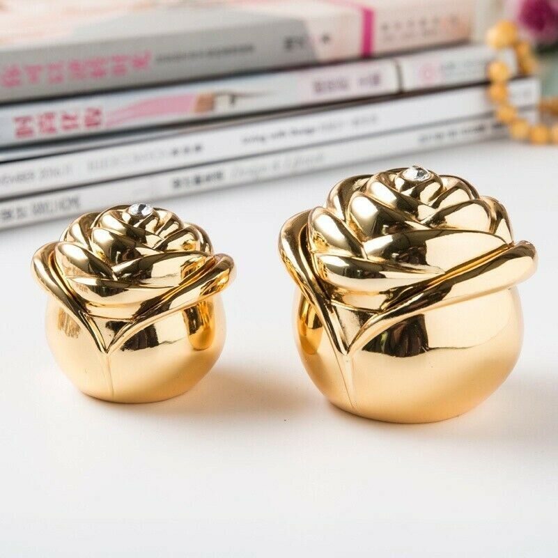 Retro Metal Ring Rose Box Case Crystal Wedding Propose Jewelry Organizer Holder