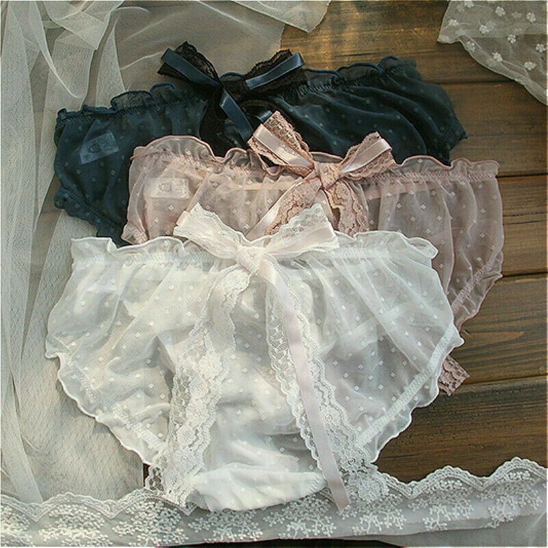 3pcs Damen Netz Höschen Spitze Unterwäsche Durchsichtig Lolita Süß Mädchen Sexy