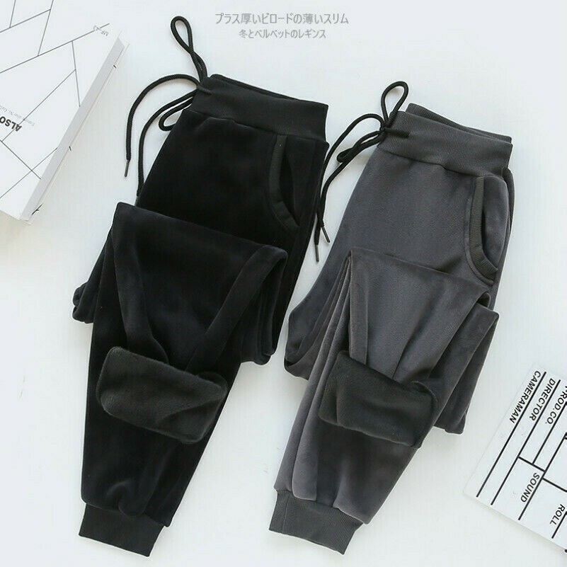 Damen Vlies Jogger Hose Dick Jogginghose Hose Warm Freizeit mit Taschen