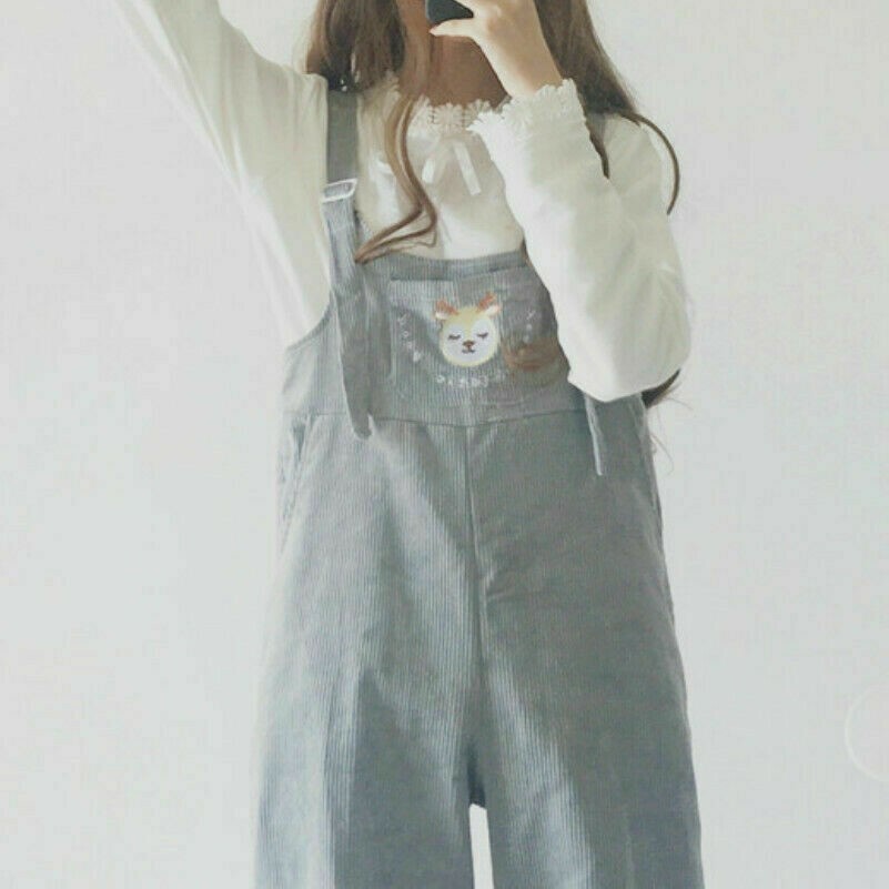 Damen Kord Hosen Overall Latzhose Locker Weites Bein Stickerei