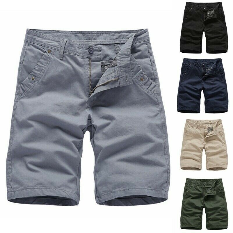 Mens Plain Cargo Shorts Army Combat Half Pants Cotton Work Casual Trousers SPW