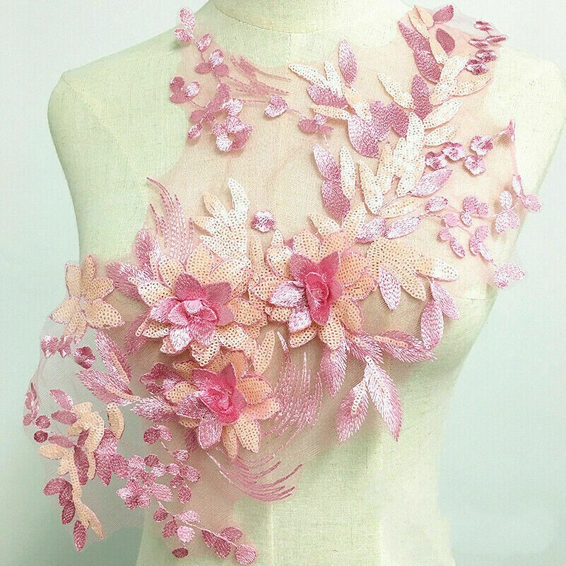 3D Floral Sequin Patch en Appliqué Couture Robe Décore Dentelle Broderie