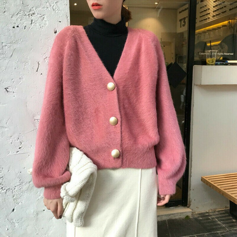 Women Lady Fluffy Coat Top Sweater Faux Fur Loose Puff Sleeve Jacket Winter Warm