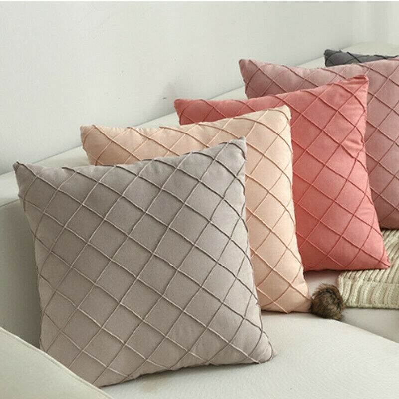 2pcs Throw Pillowcase Pillow Car Cushion Cover Plaid Faux Suede Furry Home Decor