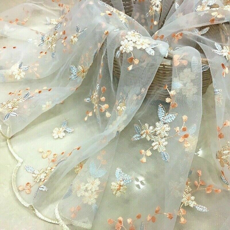Netz Bestickt Spitze Stoff Durchsichtig Voile Tüll Vorhang Kleid Craft DIY Blume