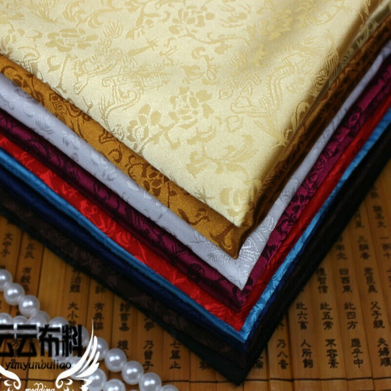 Jacquard Floral Brocade Satin Faux Silk Fabric Chinese Retro Clothes Upholstery