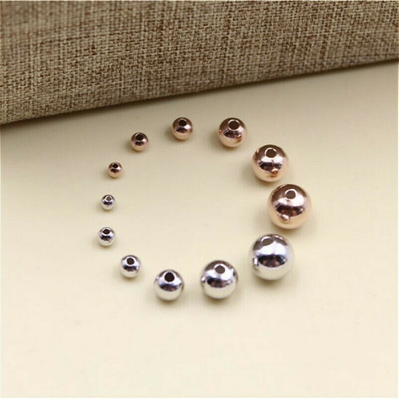 50pcs S925 Silver Bracelets Round Beads with Hole Jewelry Accessories Gilded SPW