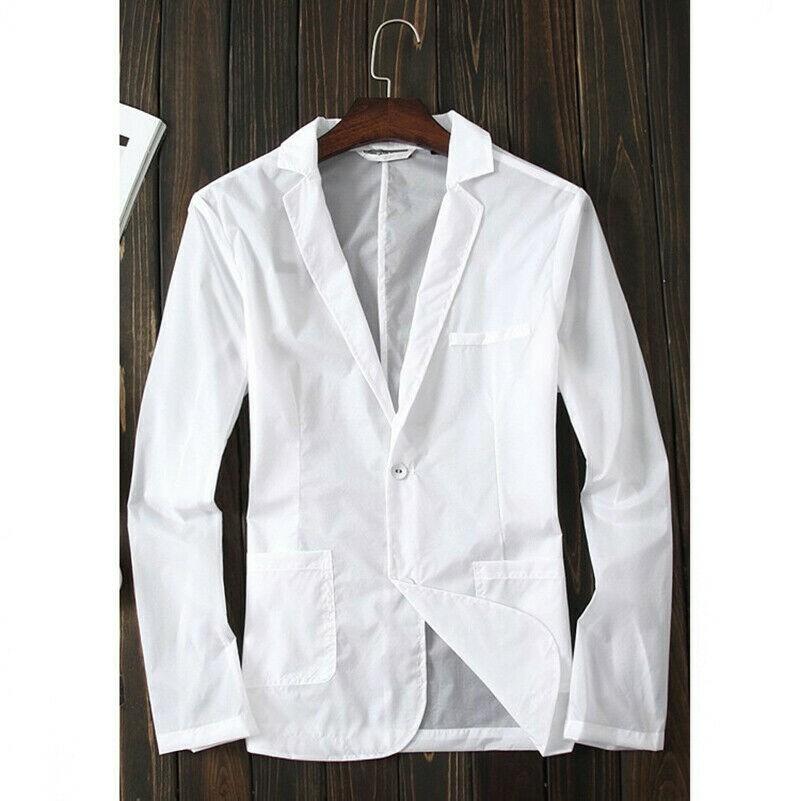Hommes Cran Revers Costume Veste Transparent Haut Manches Longues Chemise