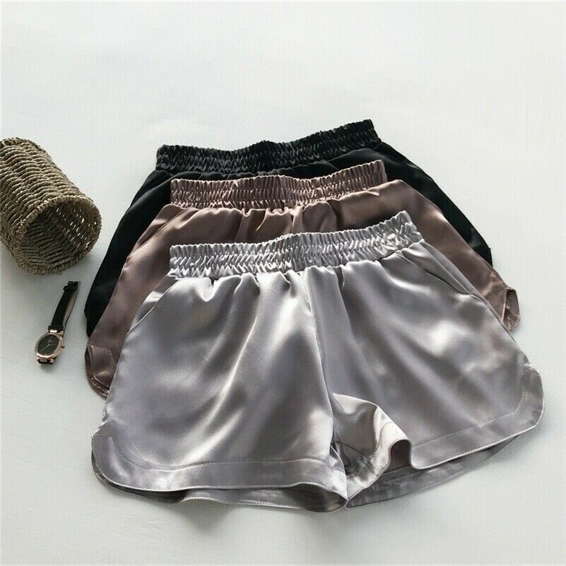 Femme Satin Short Faux Soie Pantalon Chaud Brillant Jambe Large Bas Culotte Slip