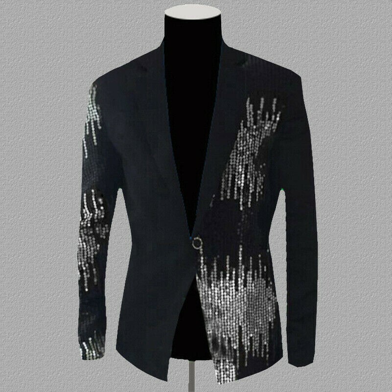 Men Blazers Suit Jacket Coat Shiny Sequin Glitter Club Weeding Party Costume SPW
