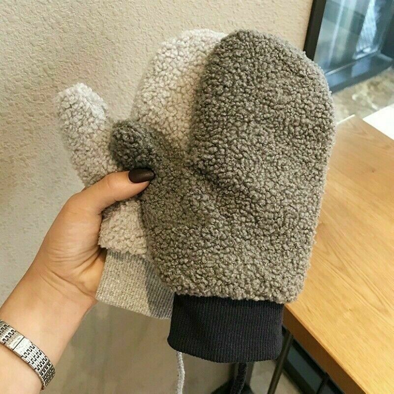 Damen Handschuhe Vlies Fäustlinge Winter Warm Ski Fell Flauschig Plüsch Shaggy