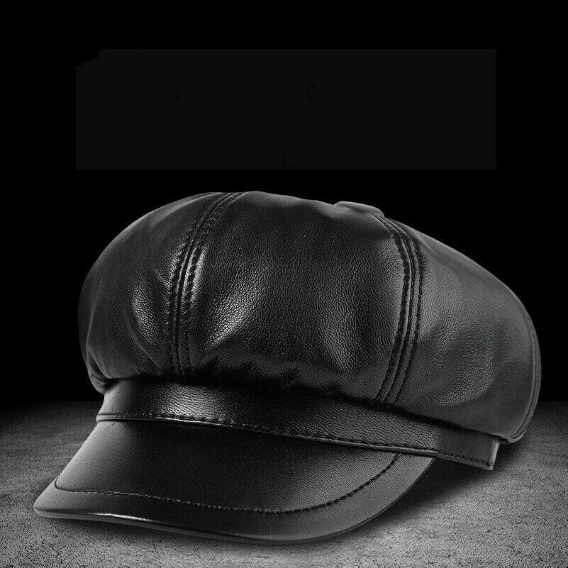 Damen Gatsby Bestickt Bäcker Junge Hut Cap Schafsfell Leder Vintage Schwarz