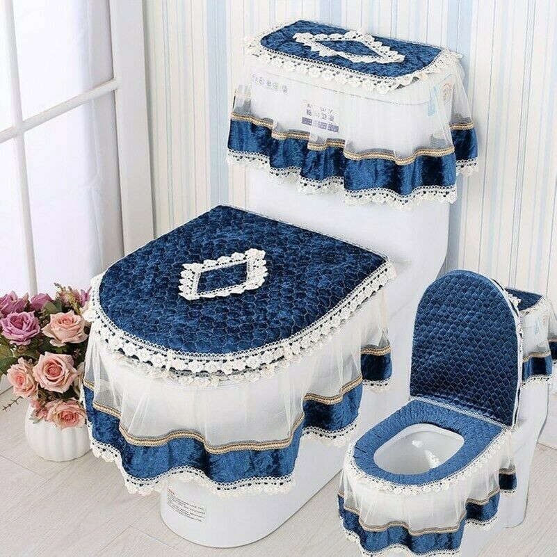 3PCS Velvet Bathroom Soft Toilet Seat Covers Lid Pads Closestool Protector